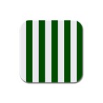 Vertical Stripes - White and Dark Green Rubber Square Coaster (4 pack)
