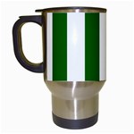 Vertical Stripes - White and Dark Green Travel Mug (White)
