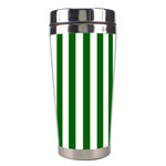 Vertical Stripes - White and Dark Green Stainless Steel Travel Tumbler