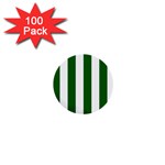 Vertical Stripes - White and Dark Green 1  Mini Button (100 pack)