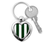 Vertical Stripes - White and Forest Green Key Chain (Heart)