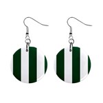 Vertical Stripes - White and Forest Green 1  Button Earrings