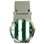 Vertical Stripes - White and Forest Green Money Clip Watch