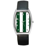 Vertical Stripes - White and Forest Green Barrel Style Metal Watch
