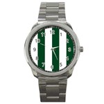 Vertical Stripes - White and Forest Green Sport Metal Watch