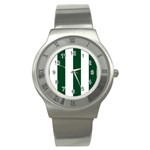 Vertical Stripes - White and Forest Green Stainless Steel Watch