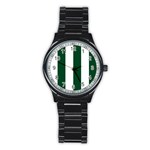 Vertical Stripes - White and Forest Green Stainless Steel Round Watch