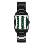 Vertical Stripes - White and Forest Green Stainless Steel Barrel Watch