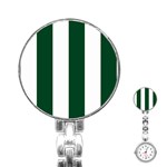 Vertical Stripes - White and Forest Green Stainless Steel Nurses Watch