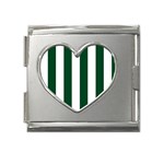 Vertical Stripes - White and Forest Green Mega Link Heart Italian Charm (18mm)