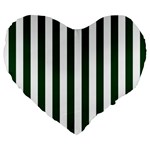 Vertical Stripes - White and Forest Green Large 19  Premium Heart Shape Cushion
