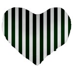 Vertical Stripes - White and Forest Green Large 19  Premium Flano Heart Shape Cushion