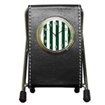 Vertical Stripes - White and Forest Green Pen Holder Desk Clock