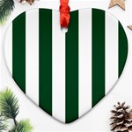 Vertical Stripes - White and Forest Green Heart Ornament (Two Sides)