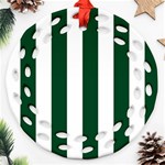 Vertical Stripes - White and Forest Green Round Filigree Ornament (Two Sides)