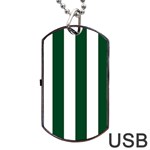 Vertical Stripes - White and Forest Green Dog Tag USB Flash (Two Sides)
