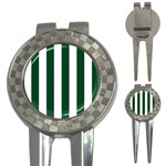 Vertical Stripes - White and Forest Green 3-in-1 Golf Divot