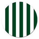 Vertical Stripes - White and Forest Green Magnet 5  (Round)