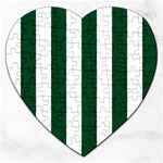 Vertical Stripes - White and Forest Green Jigsaw Puzzle (Heart)