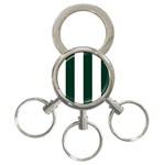 Vertical Stripes - White and Deep Green 3-Ring Key Chain