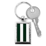 Vertical Stripes - White and Deep Green Key Chain (Rectangle)