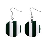 Vertical Stripes - White and Deep Green 1  Button Earrings