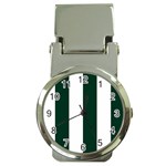 Vertical Stripes - White and Deep Green Money Clip Watch