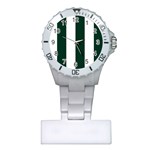Vertical Stripes - White and Deep Green Nurses Watch