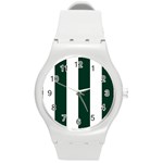 Vertical Stripes - White and Deep Green Round Plastic Sport Watch (M)