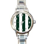Vertical Stripes - White and Deep Green Round Italian Charm Watch