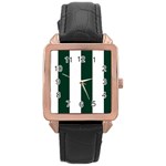 Vertical Stripes - White and Deep Green Rose Gold Leather Watch