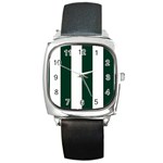 Vertical Stripes - White and Deep Green Square Metal Watch