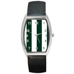 Vertical Stripes - White and Deep Green Barrel Style Metal Watch