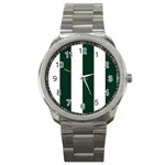 Vertical Stripes - White and Deep Green Sport Metal Watch