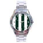 Vertical Stripes - White and Deep Green Stainless Steel Analogue Watch
