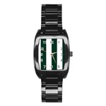 Vertical Stripes - White and Deep Green Stainless Steel Barrel Watch