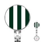 Vertical Stripes - White and Deep Green Stainless Steel Nurses Watch