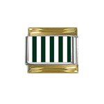 Vertical Stripes - White and Deep Green Gold Trim Italian Charm (9mm)