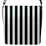 Vertical Stripes - White and Deep Green Flap Closure Messenger Bag (S)