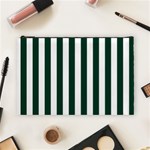 Vertical Stripes - White and Deep Green Cosmetic Bag (L)