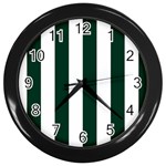 Vertical Stripes - White and Deep Green Wall Clock (Black)