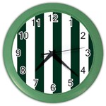 Vertical Stripes - White and Deep Green Color Wall Clock