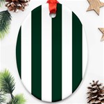 Vertical Stripes - White and Deep Green Oval Ornament (Two Sides)
