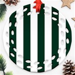 Vertical Stripes - White and Deep Green Round Filigree Ornament (Two Sides)