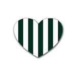 Vertical Stripes - White and Deep Green Rubber Coaster (Heart)