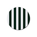 Vertical Stripes - White and Deep Green Rubber Coaster (Round)