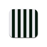 Vertical Stripes - White and Deep Green Rubber Coaster (Square)
