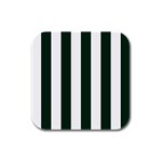 Vertical Stripes - White and Deep Green Rubber Square Coaster (4 pack)