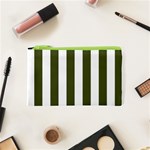 Vertical Stripes - White and Army Green Canvas Cosmetic Bag (XS)