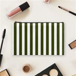 Vertical Stripes - White and Army Green Cosmetic Bag (M)